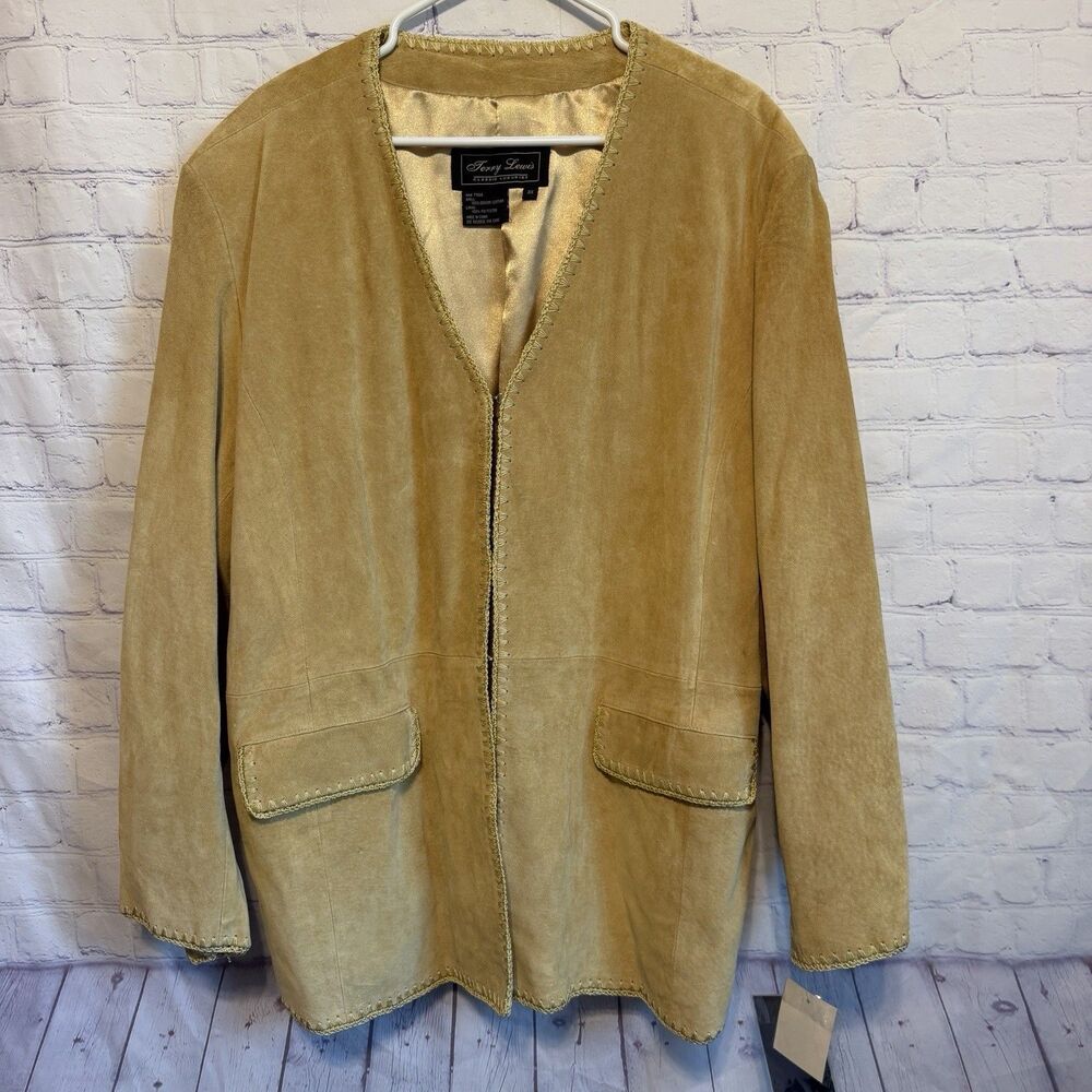 NWT Terry Lewis 3X Tan Suede Jacket Whipstitch Braided Trim Boho Western